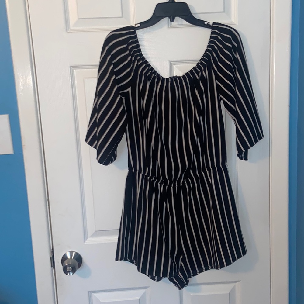 Black and White Striped Romper, L